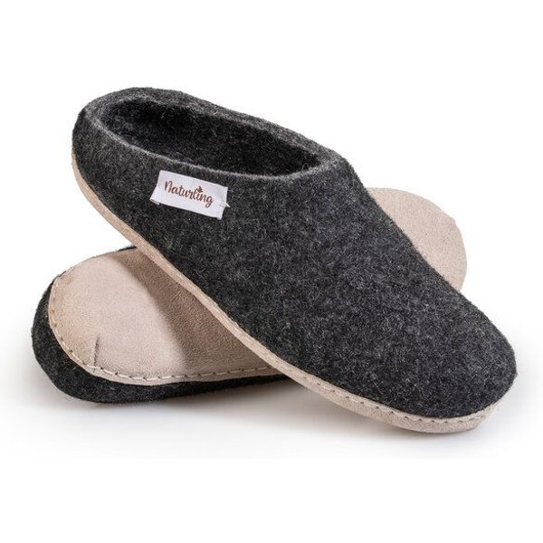 naturling Filz Damen Hausschuhe mit weicher Ledersohle