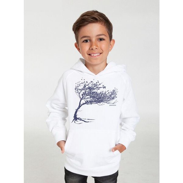 Peaces.bio - handbedruckte Biomode Bio-Kinder-Kapuzen-Sweatshirt "Windy Tree"