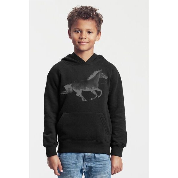 Peaces.bio - handbedruckte Biomode Bio-Kinder-Kapuzen-Sweatshirt "Horsepower"