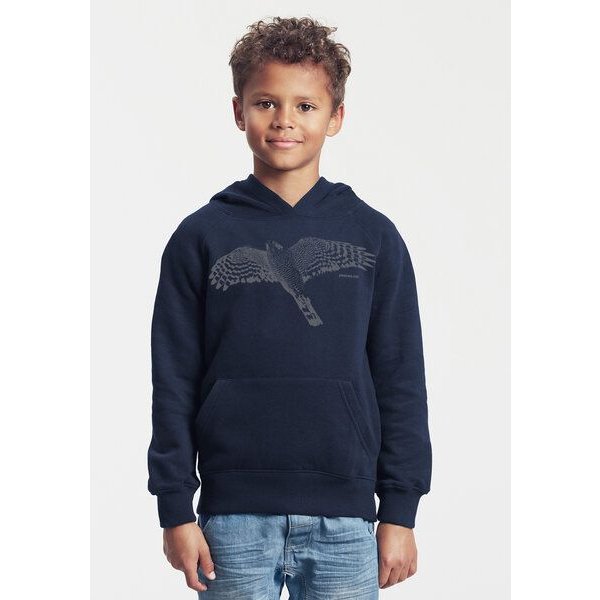 Peaces.bio - handbedruckte Biomode Bio-Kinder-Kapuzen-Sweatshirt "Sperber"
