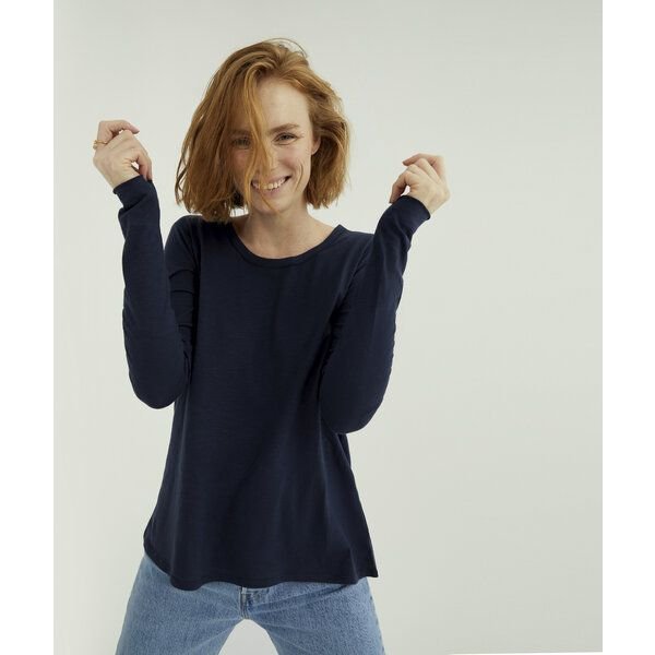 d'Els Miriam Damen Rundhals-Neck Langarm T-Shirt aus Flame Bio Baumwolle