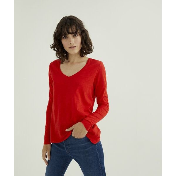 d'Els Esterella Damen V-Neck Langarm T-Shirt aus Flame Bio Baumwolle