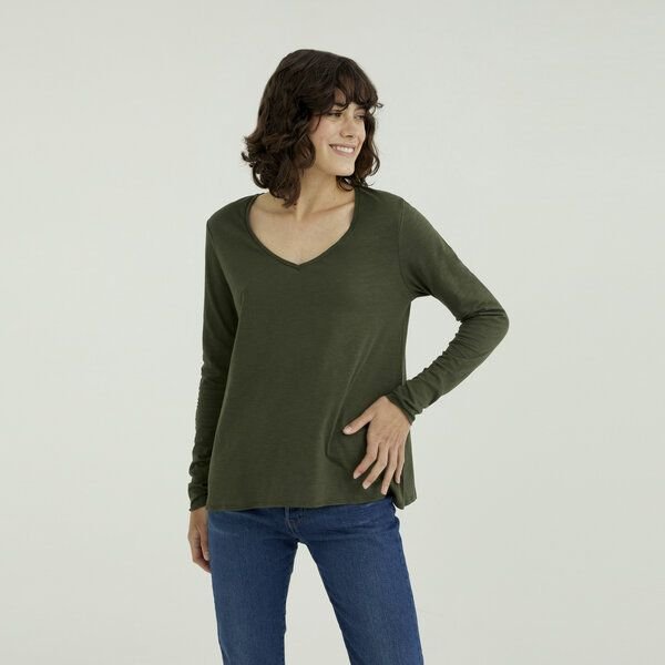 d'Els Esterella Damen V-Neck Langarm T-Shirt aus Flame Bio Baumwolle