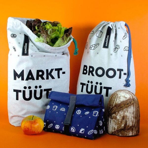 umtüten Beutel Paket: Brotbeutel, Gemüsebeutel & Snack Beutel / recycelte Bio Baumwolle