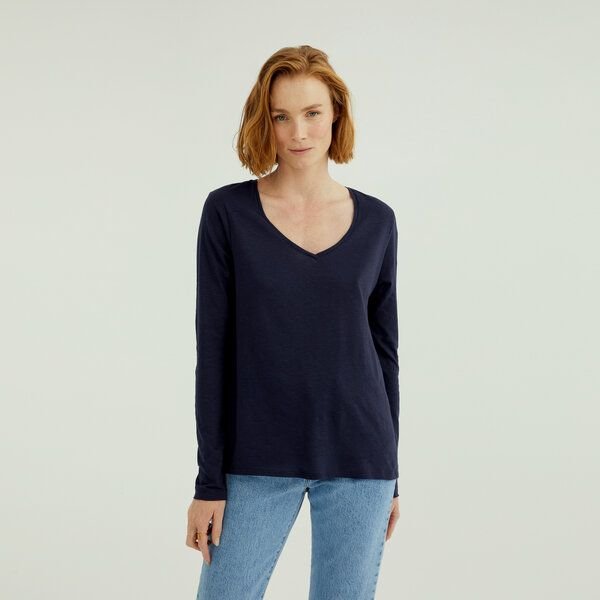 d'Els Esterella Damen V-Neck Langarm T-Shirt aus Flame Bio Baumwolle