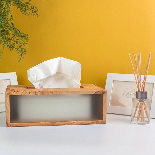 Taschentuch-Box Kosmetik-Box aus Olivenholz u. Glas Naturehome Design