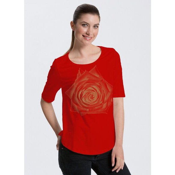 Peaces.bio - handbedruckte Biomode Bio-Halbarm Shirt Rose Damen