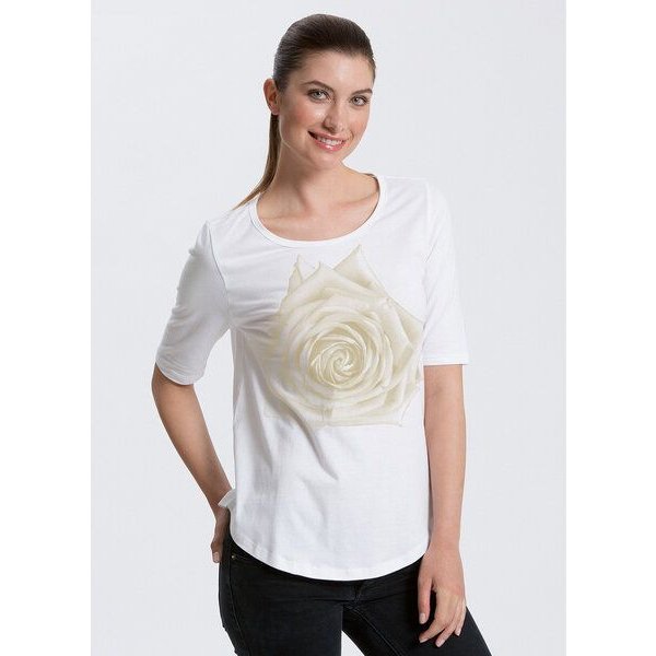 Peaces.bio - handbedruckte Biomode Bio-Halbarm Shirt Rose Damen