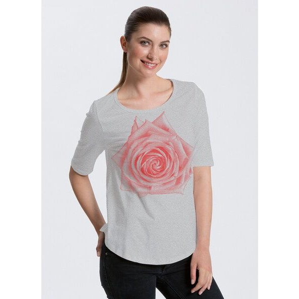 Peaces.bio - handbedruckte Biomode Bio-Halbarm Shirt Rose Damen