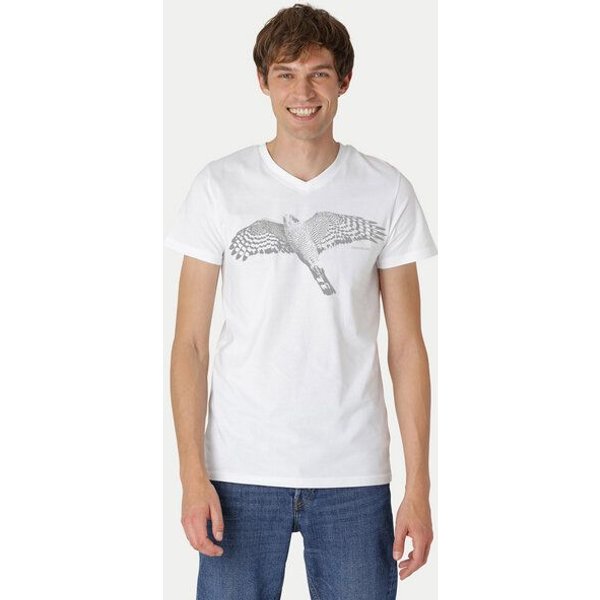 Peaces.bio - handbedruckte Biomode Bio-Herren-T-Shirt V-Neck Sperber