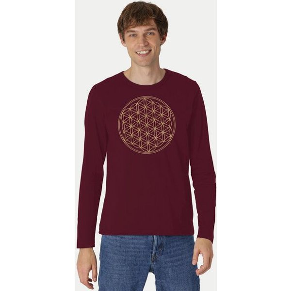 Peaces.bio - handbedruckte Biomode Bio-Herren-Langarmshirt "Die Blume des Lebens"