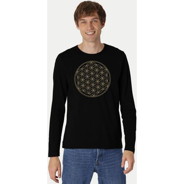 Peaces.bio - handbedruckte Biomode Bio-Herren-Langarmshirt "Die Blume des Lebens"