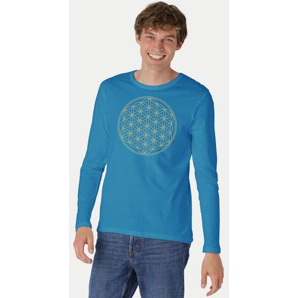 Peaces.bio - handbedruckte Biomode Bio-Herren-Langarmshirt "Die Blume des Lebens"