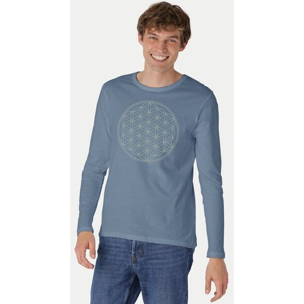 Peaces.bio - handbedruckte Biomode Bio-Herren-Langarmshirt "Die Blume des Lebens"