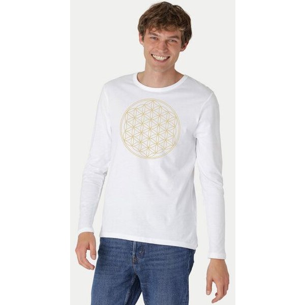 Peaces.bio - handbedruckte Biomode Bio-Herren-Langarmshirt "Die Blume des Lebens"