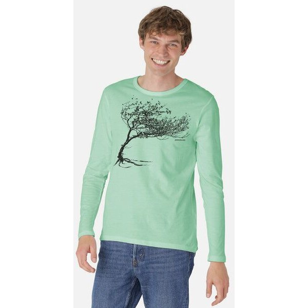 Peaces.bio - handbedruckte Biomode Bio-Herren-Langarmshirt "Windy Tree"