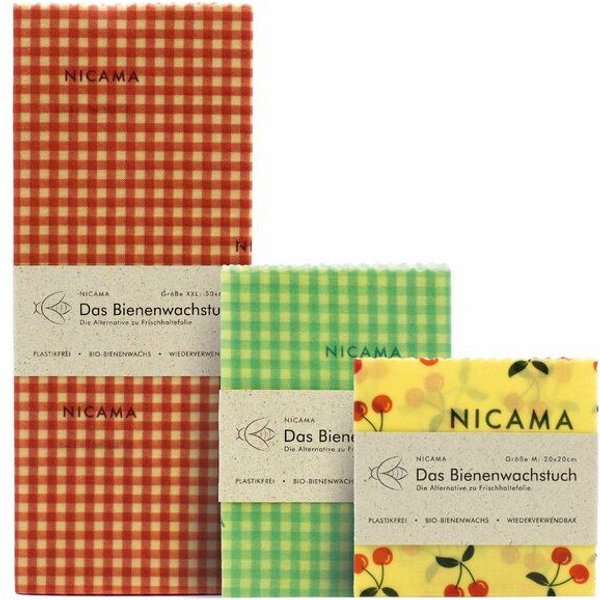 NICAMA Bienenwachstücher 3er Set (M + L + XXL)