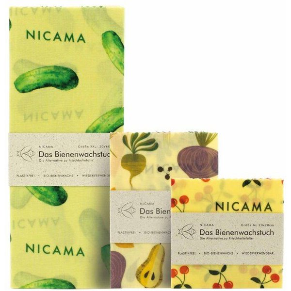 NICAMA Bienenwachstücher 3er Set (M + L + XXL)