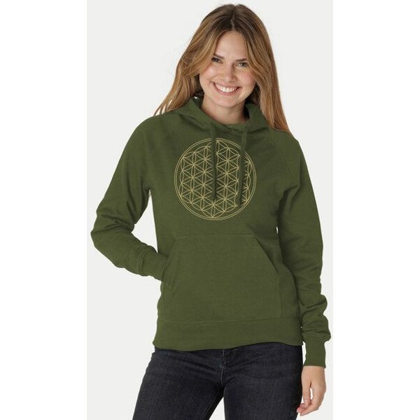 Peaces.bio - handbedruckte Biomode Bio-Damen-Kapuzensweater Die Blume des Lebens