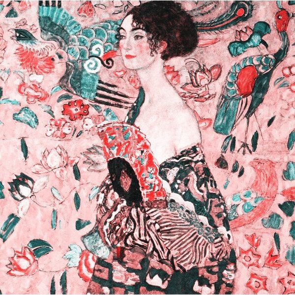 Photocircle Poster / Leinwandbild - Gustav Klimt: Frau mit Fächer (pink)