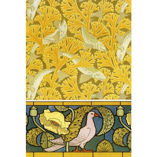 Photocircle Poster / Leinwandbild - Maurice Pillard Verneuil: Poisson et algues, papier peint; pigeon et p