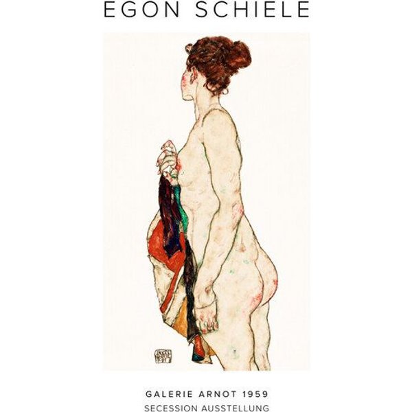 Photocircle Poster / Leinwandbild - Egon Schiele: Stehende nackte Frau mit gemusterter Robe - Ausst.-post.
