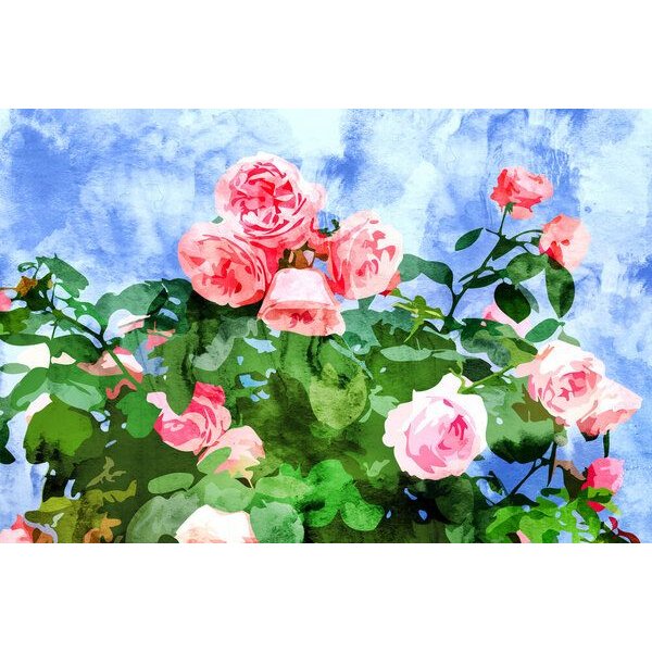 Photocircle Poster / Leinwandbild - Sweet Rose Garden, Nature Botanical Watercolor Painting, Summer Floral Plants Meadow