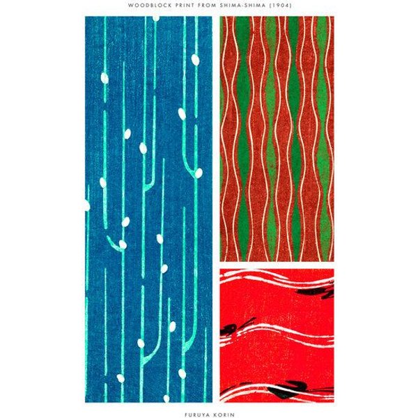 Photocircle Poster / Leinwandbild - Blau-rot-grüner Furuya Korin Druck aus Shima-Shima