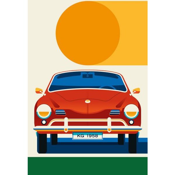Photocircle Poster / Leinwandbild - Vintage Sports Car Red With Orange Sun