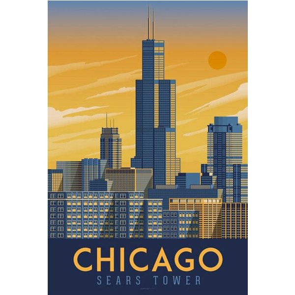 Photocircle Poster / Leinwandbild - Chicago Sears Tower Vintage Travel Wandbild