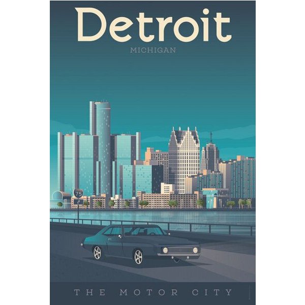 Photocircle Poster / Leinwandbild - Detroit Vintage Travel Wandbild