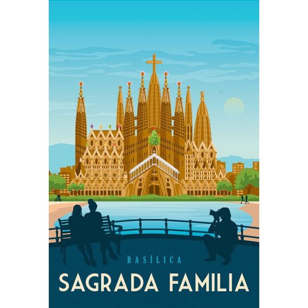 Photocircle Poster / Leinwandbild - Sagrada Familia Barcelona Vintage Travel Wandbild
