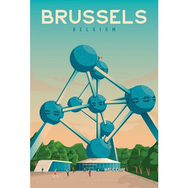 Photocircle Poster / Leinwandbild - Brüssel Vintage Travel Wandbild