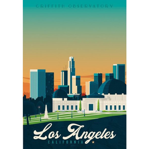 Photocircle Poster / Leinwandbild - Los Angeles Griffith Observatory Vintage Travel Wandbild