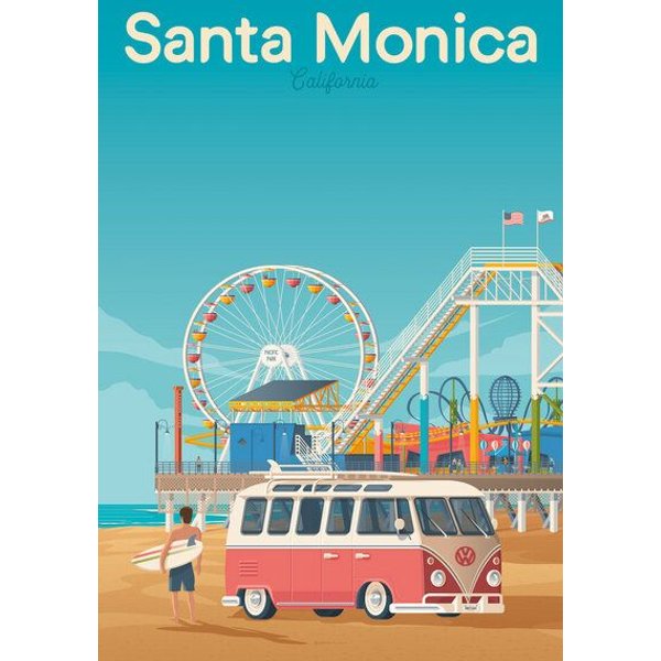 Photocircle Poster / Leinwandbild - Santa Monica Kalifornien Vintage Travel Wandbild