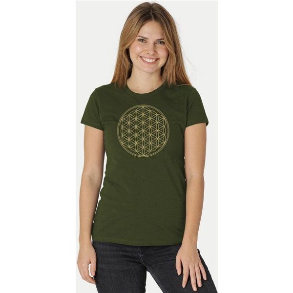 Peaces.bio - handbedruckte Biomode Bio-Damen-T-Shirt Die Blume des Lebens