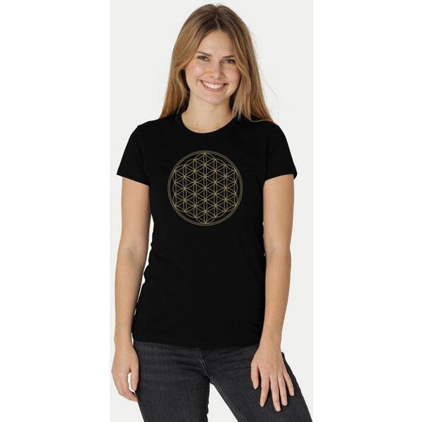 Peaces.bio - handbedruckte Biomode Bio-Damen-T-Shirt Die Blume des Lebens