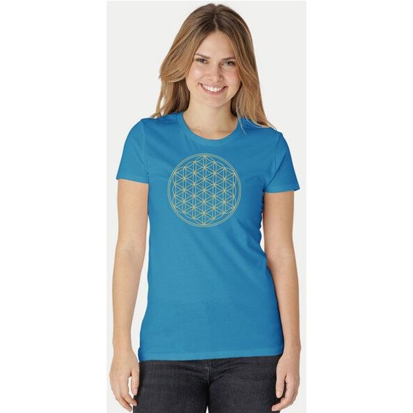 Peaces.bio - handbedruckte Biomode Bio-Damen-T-Shirt Die Blume des Lebens