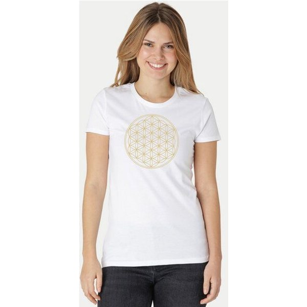Peaces.bio - handbedruckte Biomode Bio-Damen-T-Shirt Die Blume des Lebens