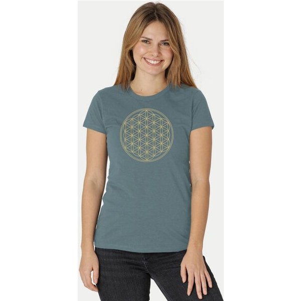 Peaces.bio - handbedruckte Biomode Bio-Damen-T-Shirt Die Blume des Lebens