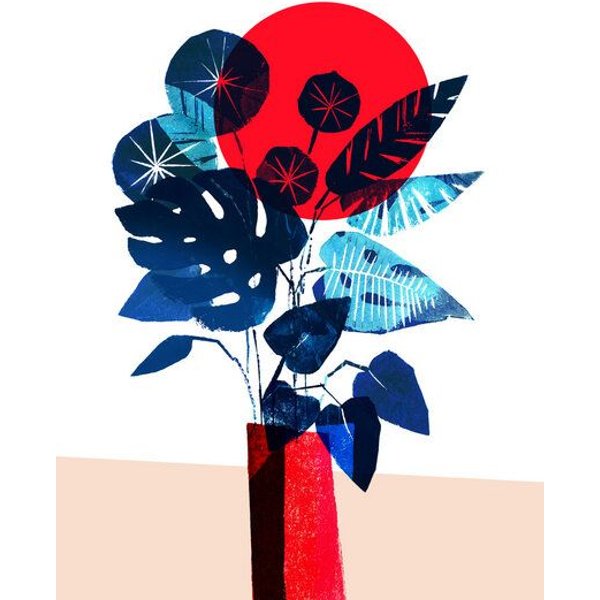 Photocircle Poster / Leinwandbild - Monstera und Pilea in roter Vase