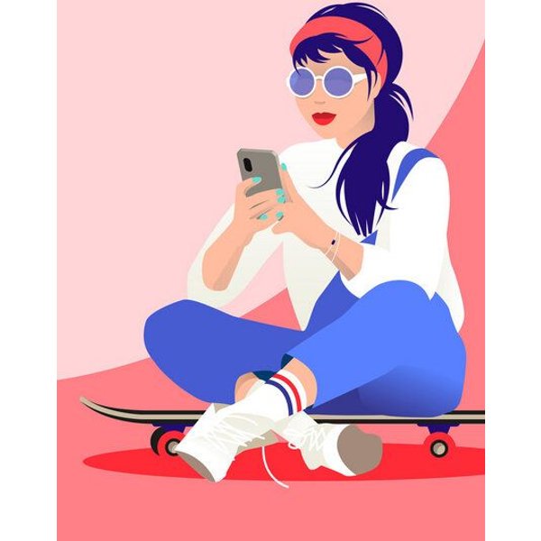 Photocircle Poster / Leinwandbild - Skater-Girl mit Sonnenbrille und Smartphone