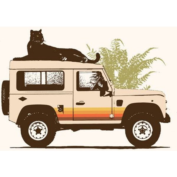 Photocircle Poster / Leinwandbild - Schwarzer Panter auf einem Jeep