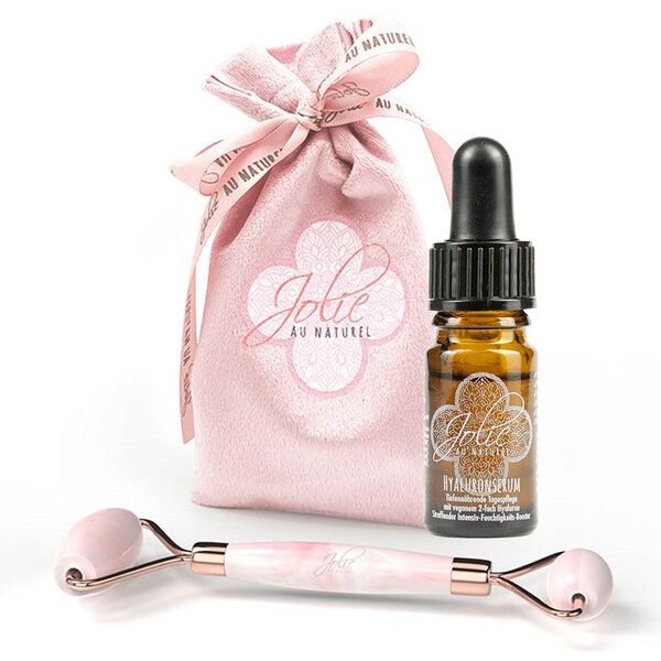 Jolie au naturel Geschenkset I Bestseller Hyaluron Serum I Retinol I Vitamin C + Rosenquarz Roller