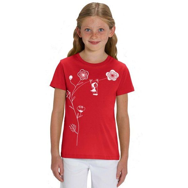 FellHerz Kinder T-Shirt Schaukelmädchen rot aus 100% Biobaumwolle