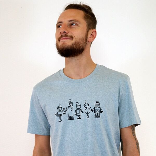 Spangeltangel T-Shirt "Roboter", Herrenshirt, bedruckt, Handsiebdruck