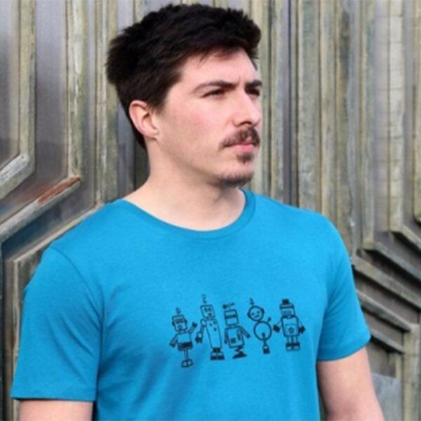 Spangeltangel T-Shirt "Roboter", Herrenshirt, bedruckt, Handsiebdruck