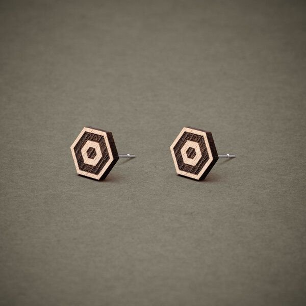 feinformart Ohrstecker / Ohrring aus Holz "Hexagon1" 9mm