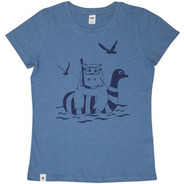 päfjes Nelly Nilpferd / Hippo - Frauen T-Shirt - Fair gehandelt aus Baumwolle Bio - Slub Blau