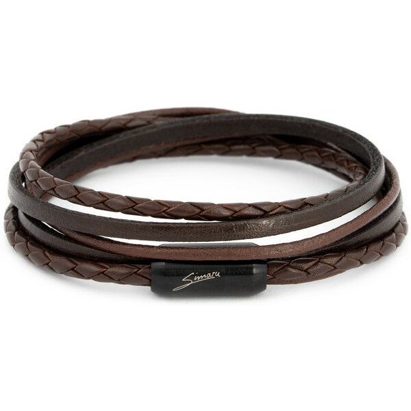 Simaru Echtleder Wickelarmband braun, Lederarmband mit Magnetverschluss